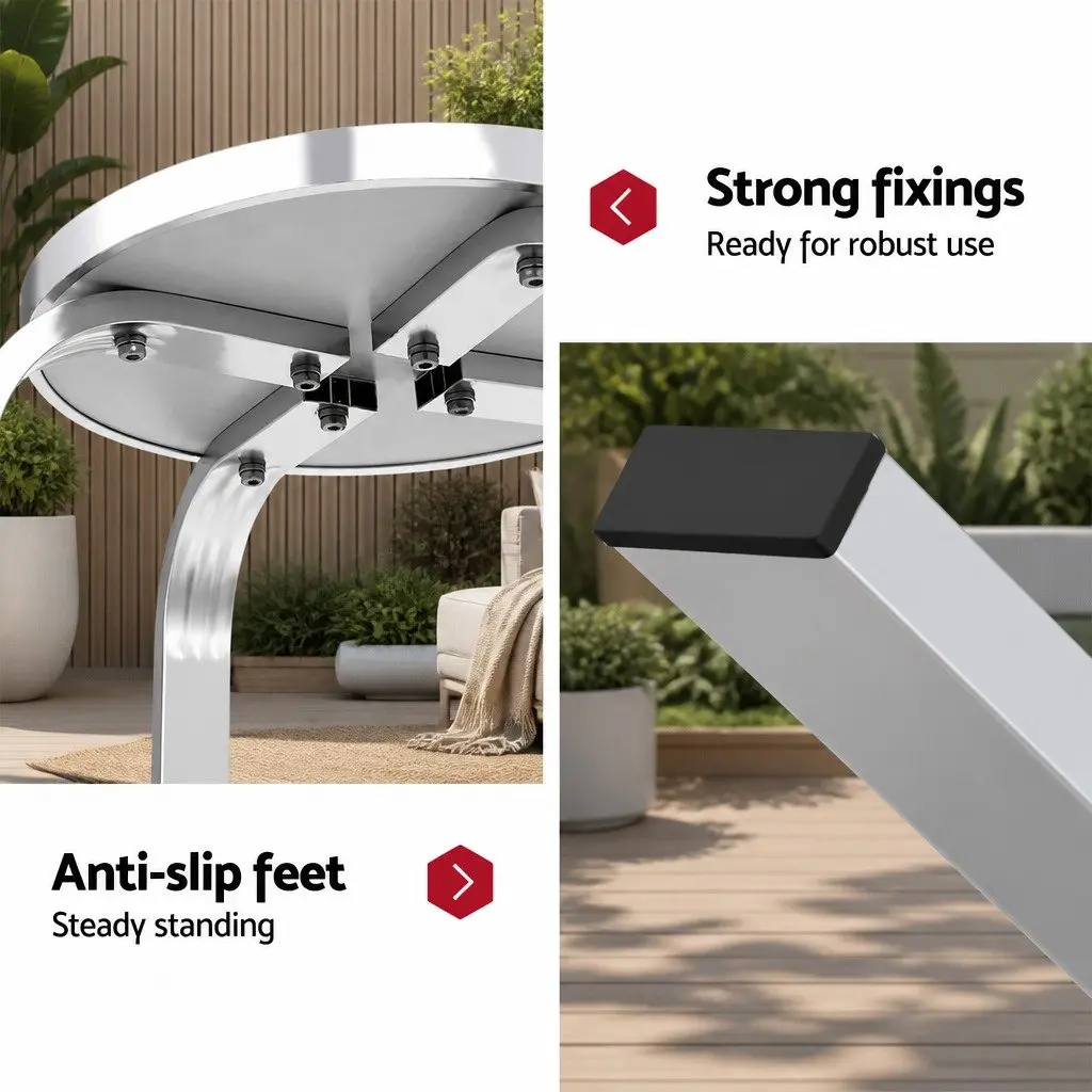 Outdoor Bar Set Silver 3-Piece Height-Adjustable Round Table and Stools