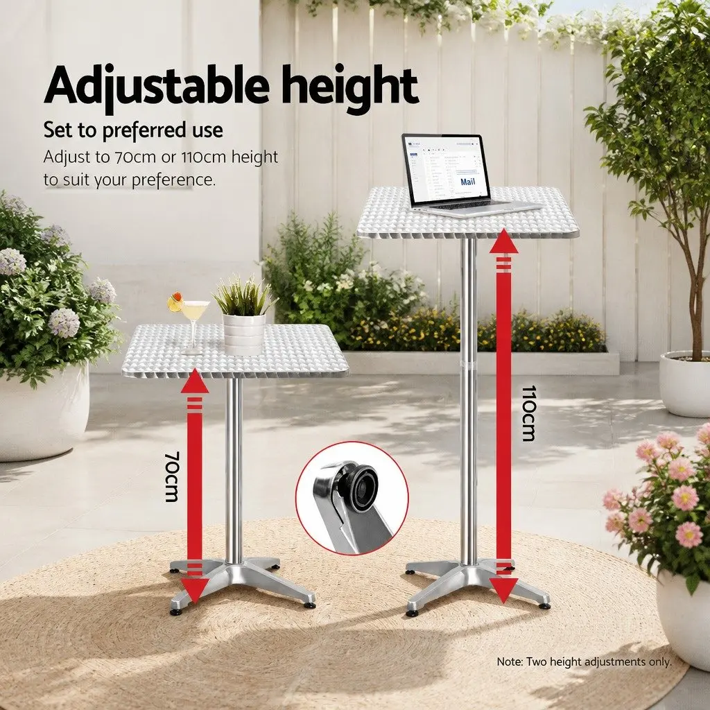3-Piece Outdoor Bar Set Silver Height Adjustable Bistro Table with 2 Stools