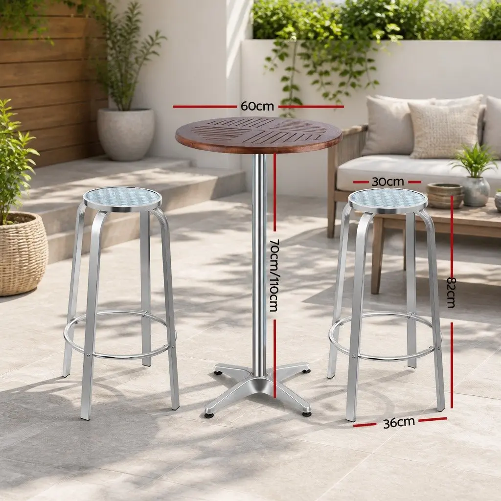 3-Piece Bar Set Silver Adjustable Table and Stools