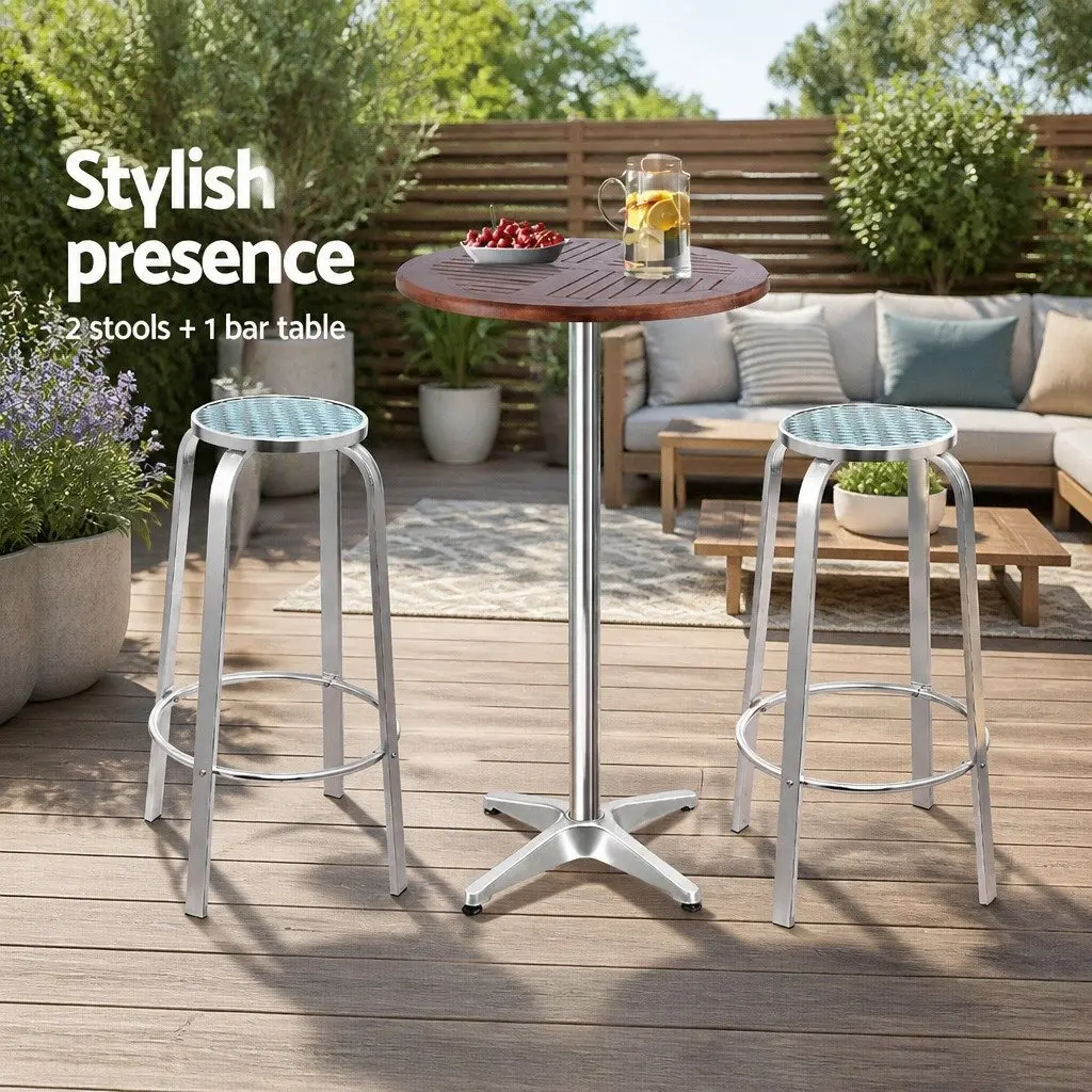 3-Piece Bar Set Silver Adjustable Table and Stools