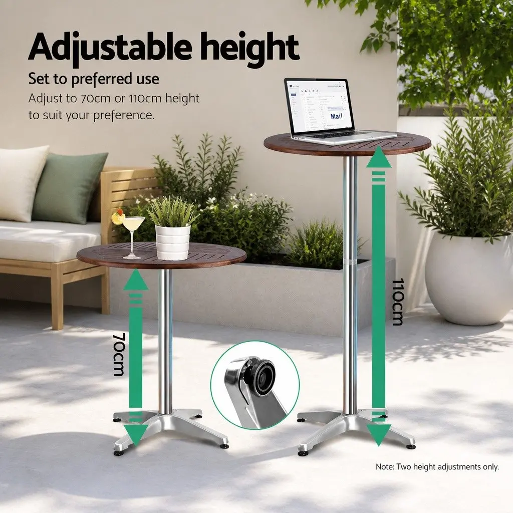 3-Piece Bar Set Silver Adjustable Table and Stools
