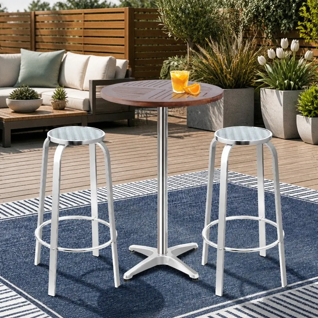 3-Piece Bar Set Silver Adjustable Table and Stools
