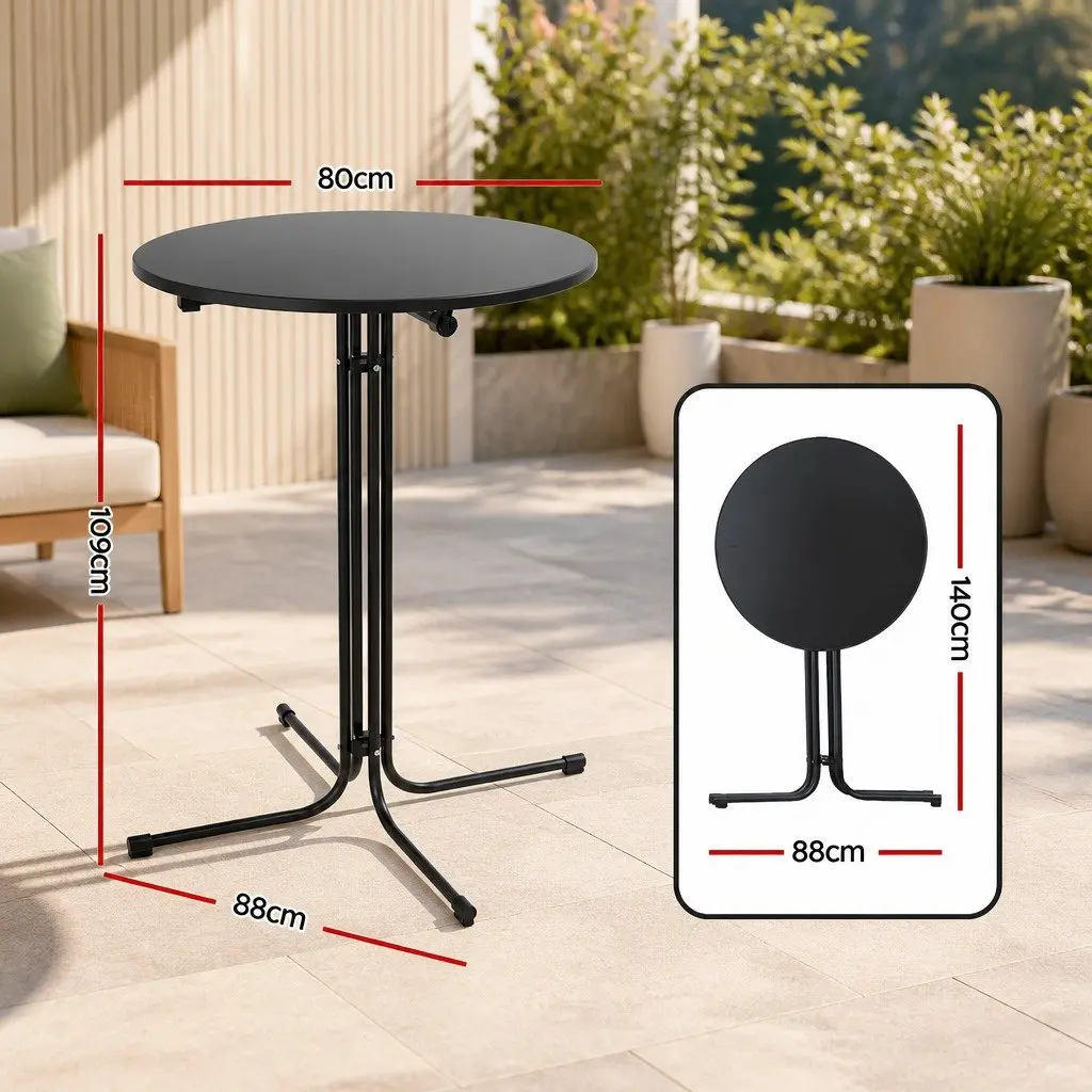 Outdoor Bar Table Round Folding Patio Furniture Desk Top Black 109cm Height