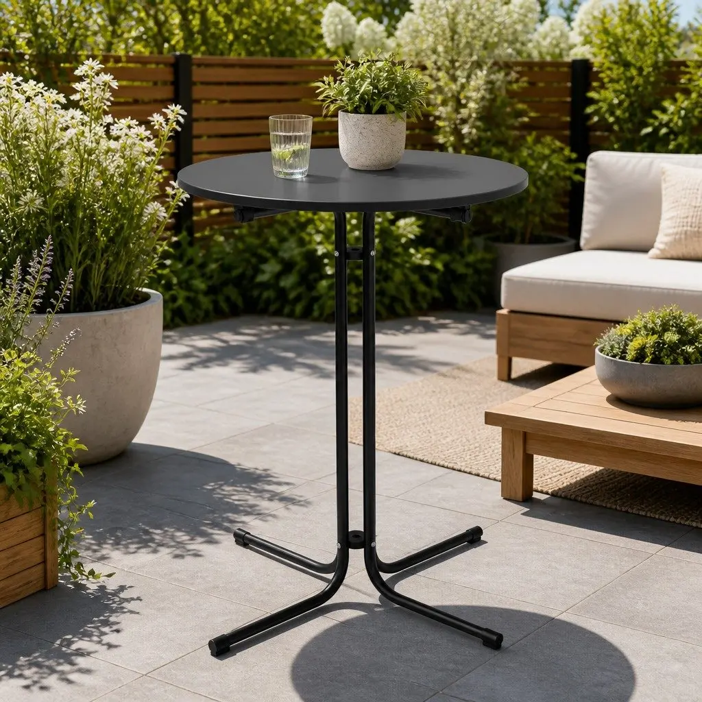 Outdoor Bar Table Round Folding Patio Furniture Desk Top Black 109cm Height