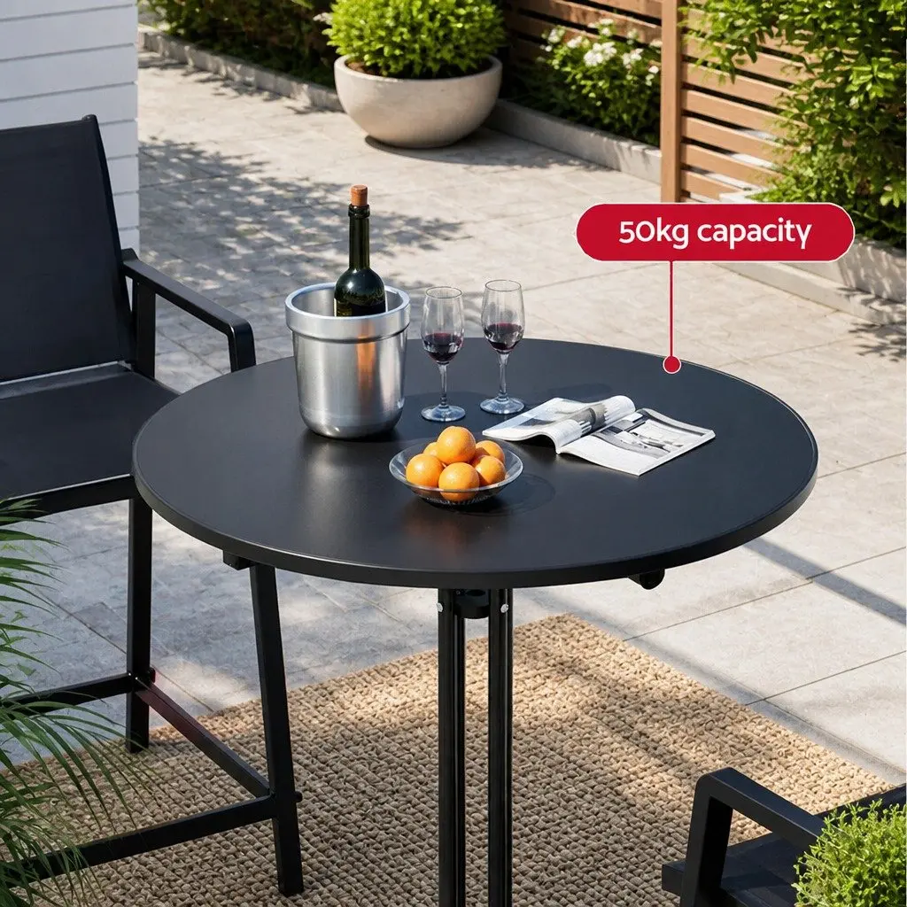 Outdoor Bar Table Round Folding Patio Furniture Desk Top Black 109cm Height