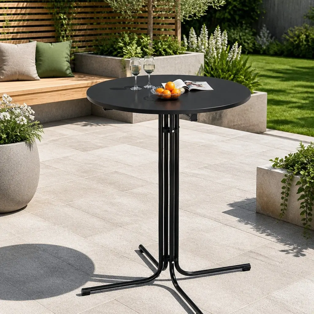 Outdoor Bar Table Round Folding Patio Furniture Desk Top Black 109cm Height