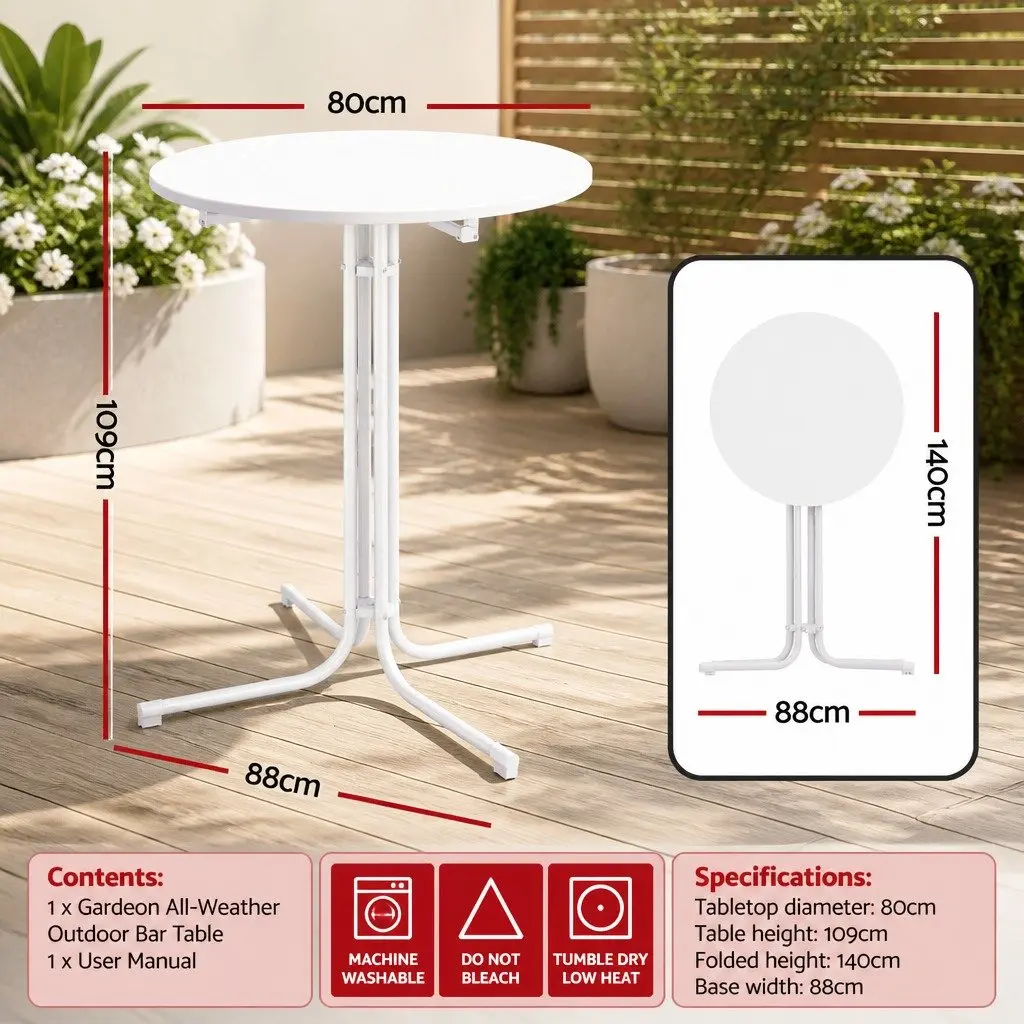 Round Folding Bar Table White 80cm Smooth MDF Top Sturdy Steel Frame 109cm High