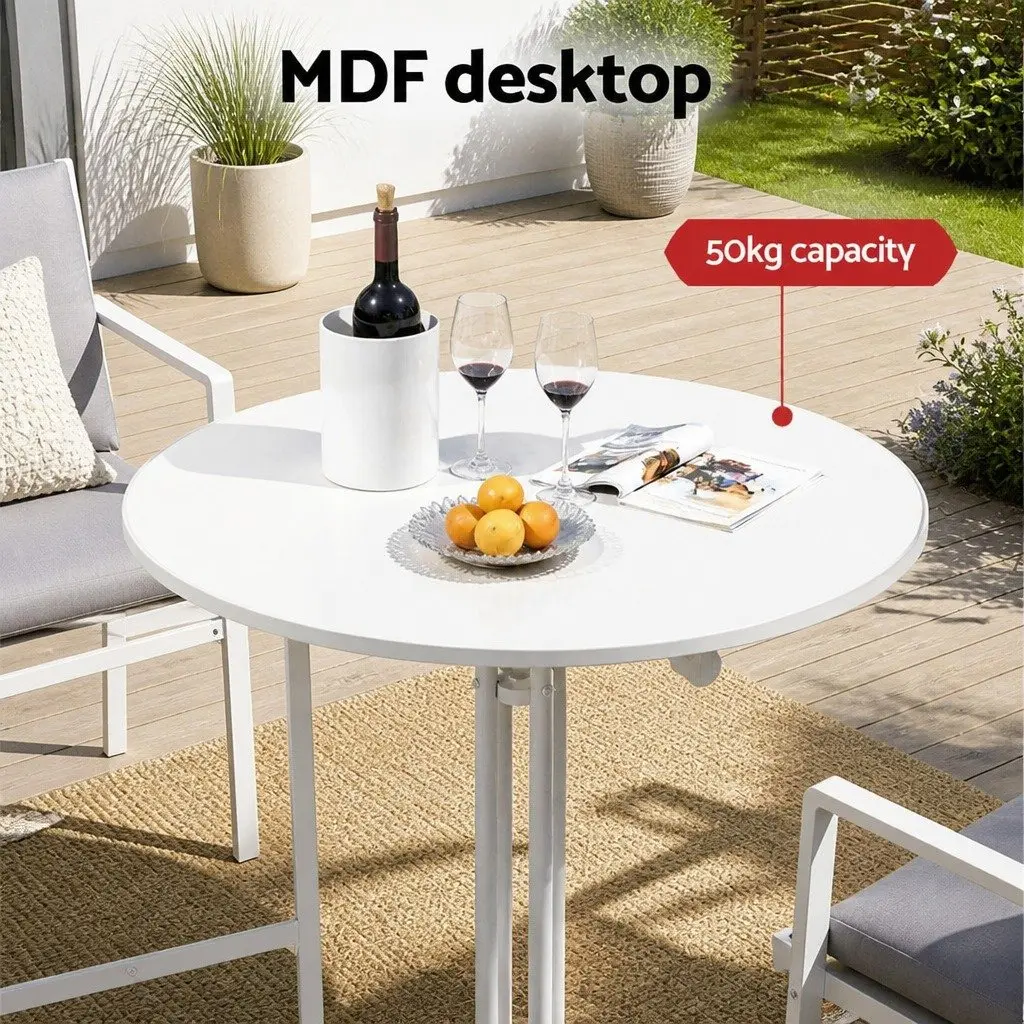 Round Folding Bar Table White 80cm Smooth MDF Top Sturdy Steel Frame 109cm High