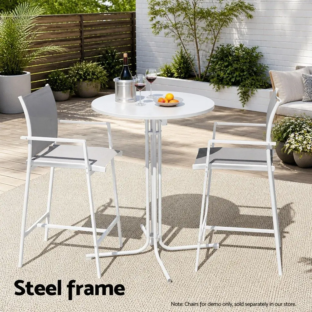 Round Folding Bar Table White 80cm Smooth MDF Top Sturdy Steel Frame 109cm High