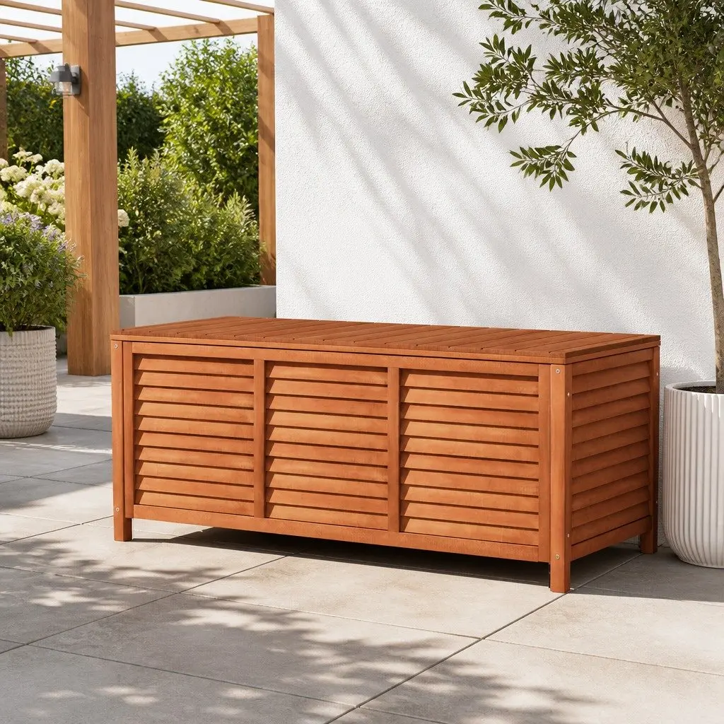 Outdoor Storage Bench Box 210L Wooden Patio Garden Furniture Seat Chair Deck Box