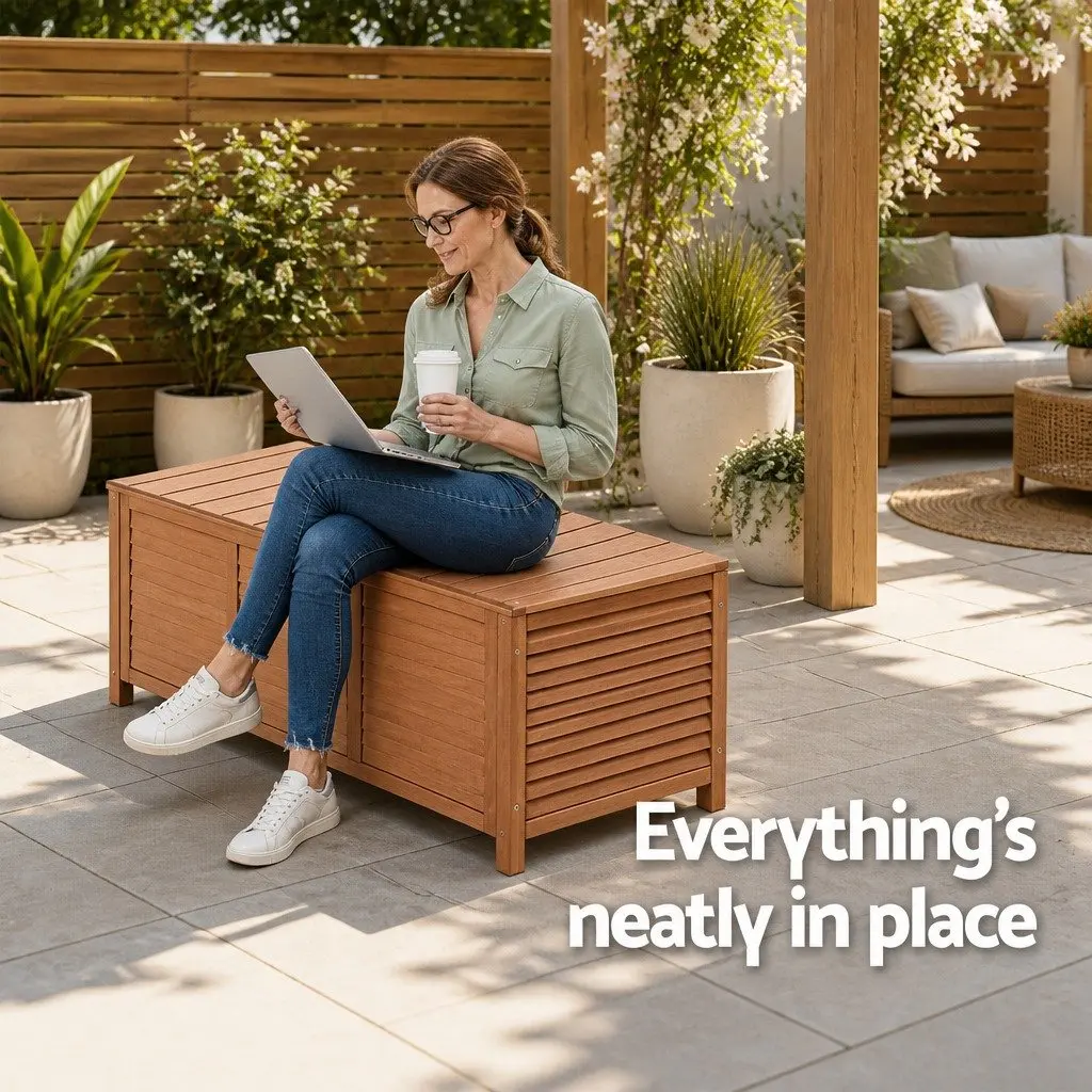 Outdoor Storage Bench Box 210L Wooden Patio Garden Furniture Seat Chair Deck Box