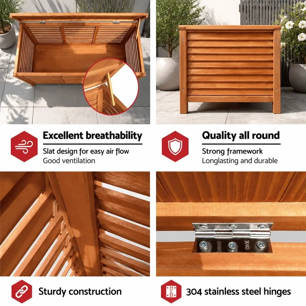Outdoor Storage Bench Box 210L Wooden Patio Garden Furniture Seat Chair Deck Box