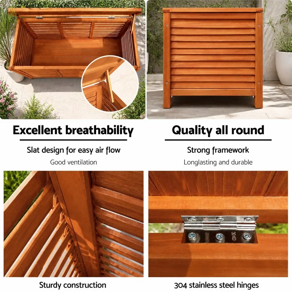 Outdoor Storage Bench Box 210L Wooden Patio Garden Furniture Seat Chair Deck Box