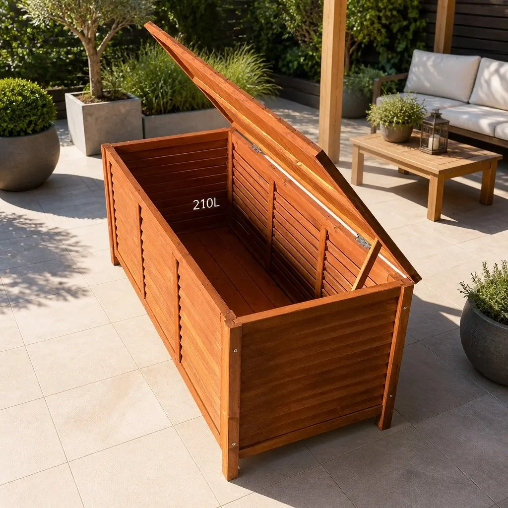 Outdoor Storage Bench Box 210L Wooden Patio Garden Furniture Seat Chair Deck Box