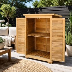 Portable Wooden Garden Storage Cabinet Outdoor Indoor Shelter Adjustable Shelf