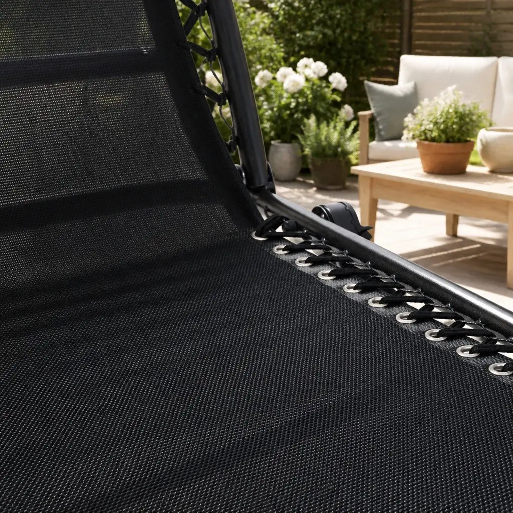 Zero Gravity Reclining Chair Black Adjustable Folding Outdoor Lounge 2PC