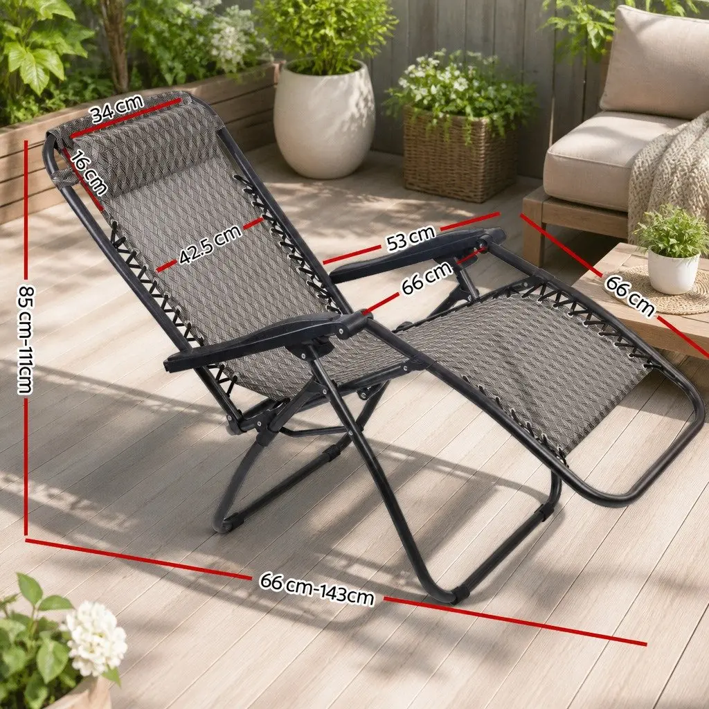 2PC Zero Gravity Chair Folding Outdoor Recliner Adjustable Lounge Camping Grey