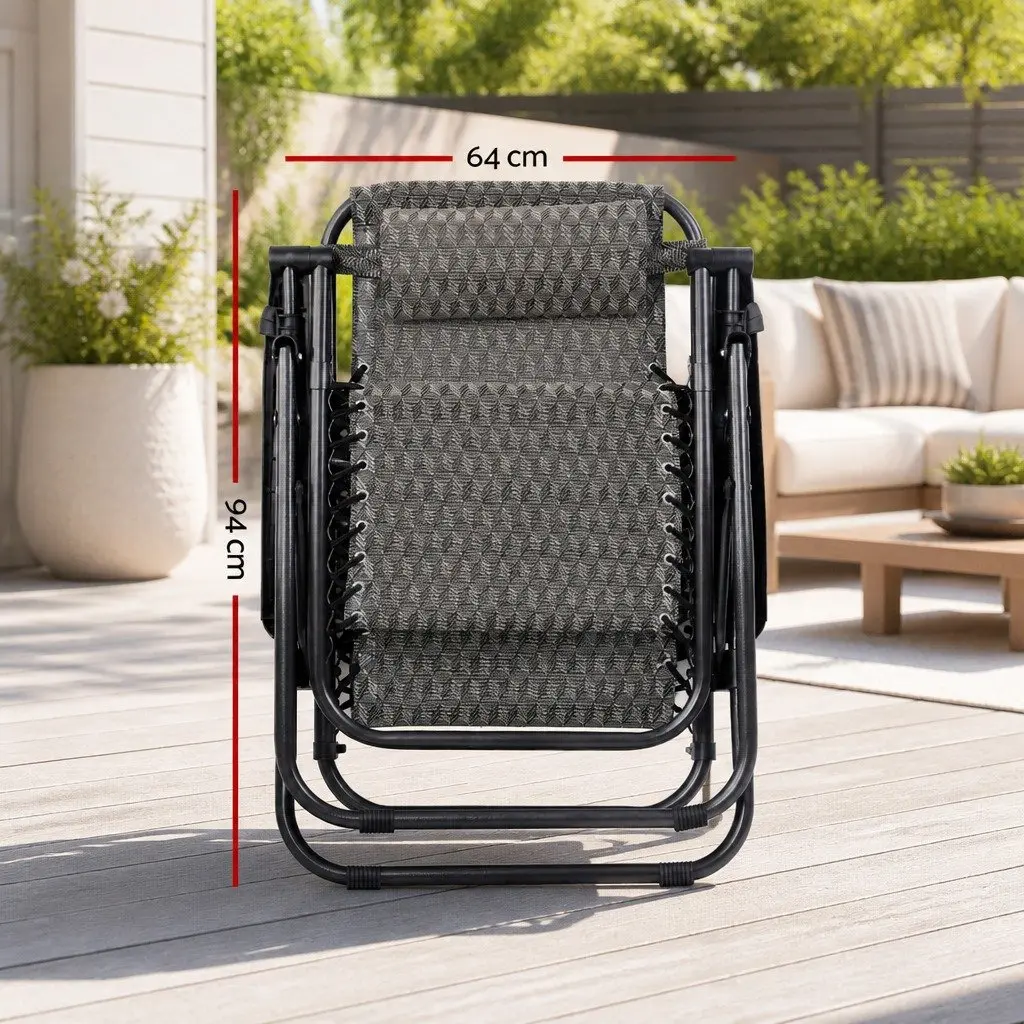 2PC Zero Gravity Chair Folding Outdoor Recliner Adjustable Lounge Camping Grey