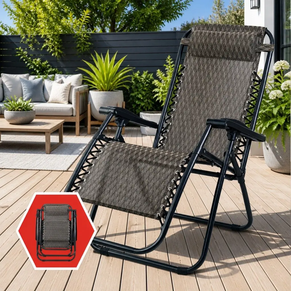 2PC Zero Gravity Chair Folding Outdoor Recliner Adjustable Lounge Camping Grey