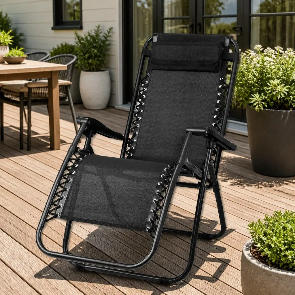 Zero Gravity Chair Black Folding Outdoor Recliner Adjustable Lounge