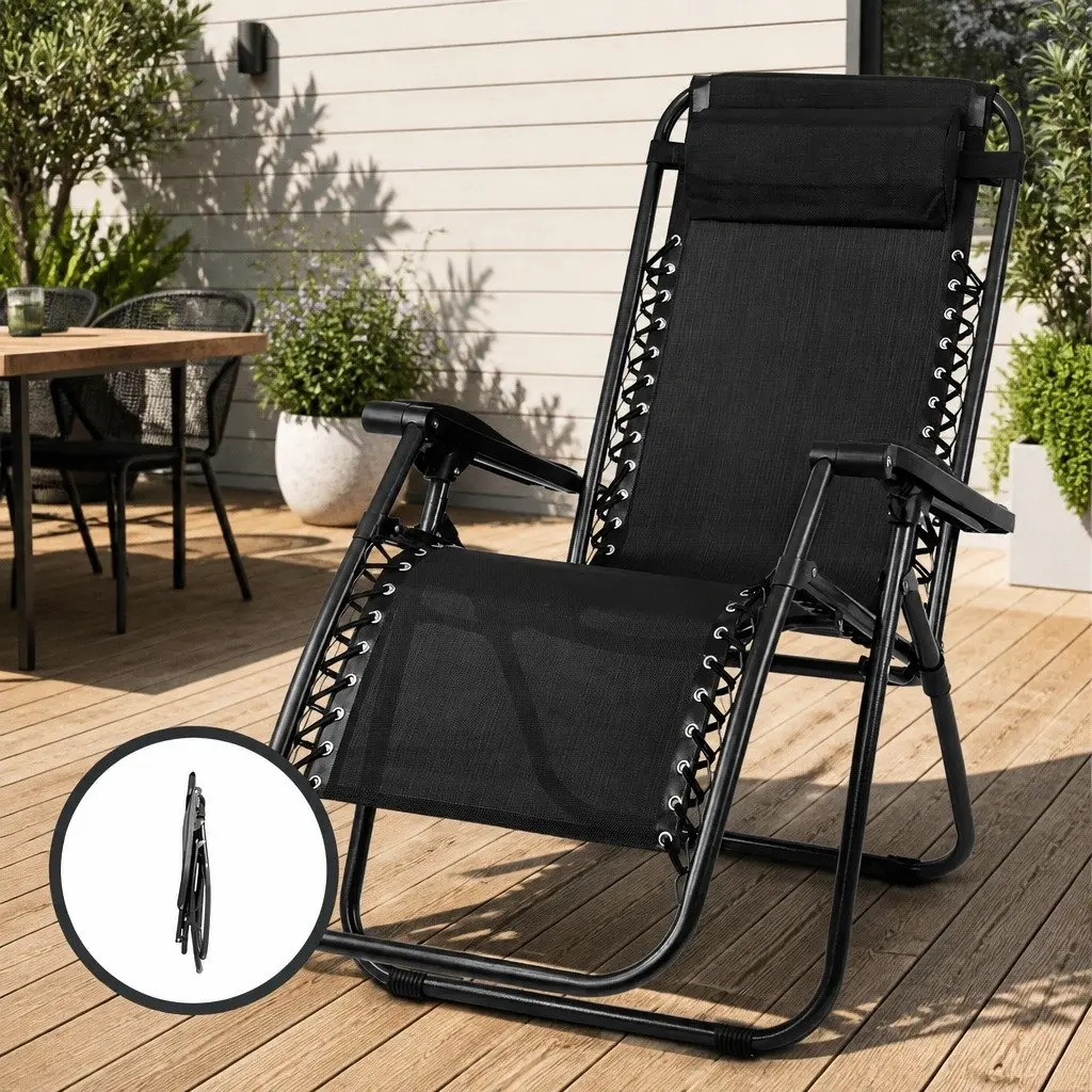 Zero Gravity Chair Black Folding Outdoor Recliner Adjustable Lounge