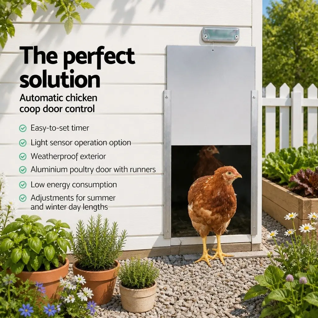 Automatic Chicken Coop Door Opener Silver Timer Light Sensor Control System