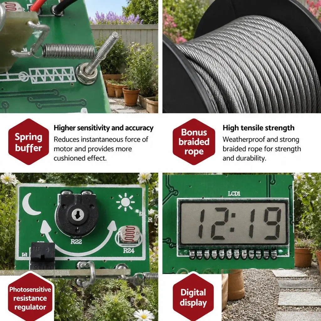 Automatic Chicken Coop Door Opener Silver Timer Light Sensor Control System