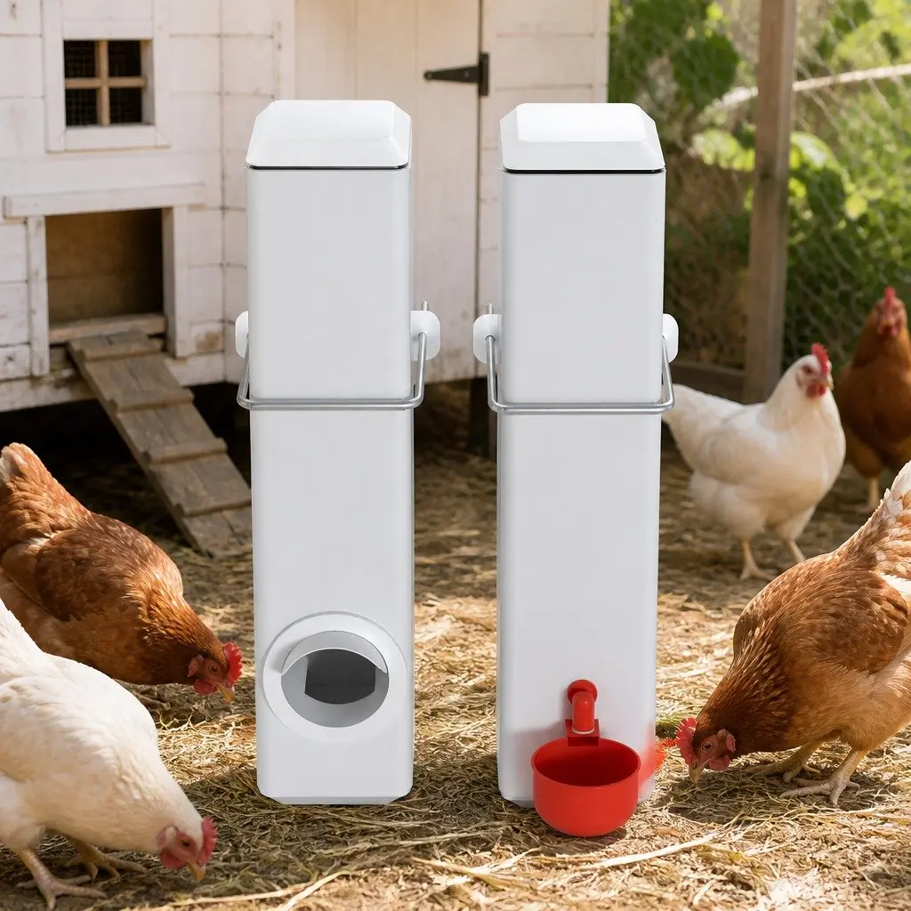 Chicken Feeder Waterer Kit White 4L Automatic Gravity Feed System