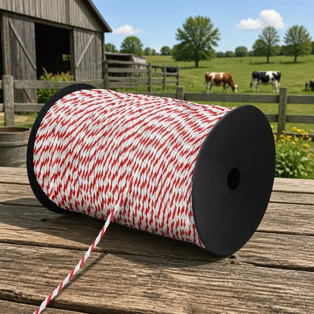 Electric Fence Poly Rope Red White 500M High Visibility Livestock Pet Control Fencing Wire