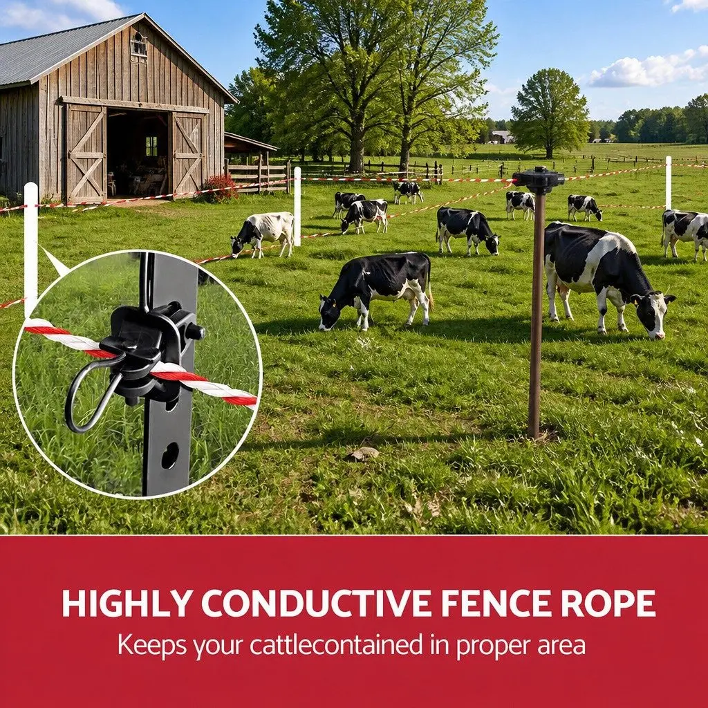 Electric Fence Poly Rope Red White 500M High Visibility Livestock Pet Control Fencing Wire