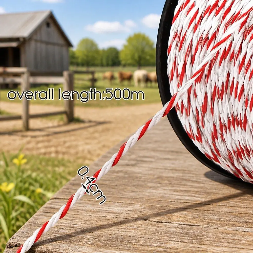 Electric Fence Poly Rope Red White 500M High Visibility Livestock Pet Control Fencing Wire