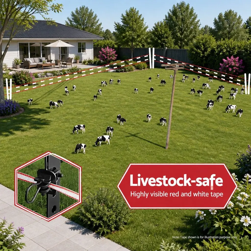 Electric Fence Poly Tape Red White 2000M 12mm Highly Visible Durable Livestock Horse Fencing Roll