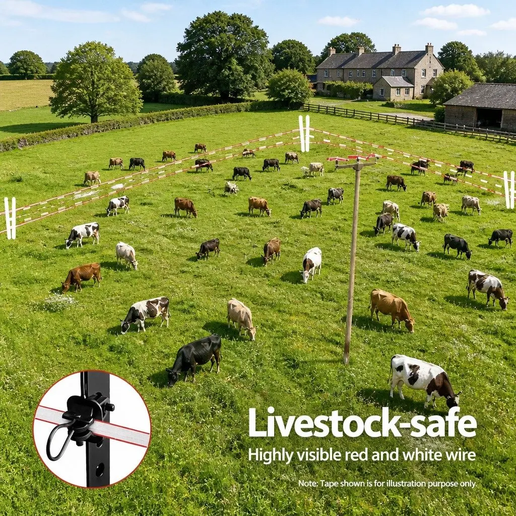 Electric Fence Polytape Red White 400M High Visibility UV Resistant Animal Containment Wire