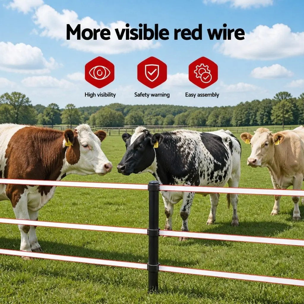 Electric Fence Polytape Red White 400M High Visibility UV Resistant Animal Containment Wire