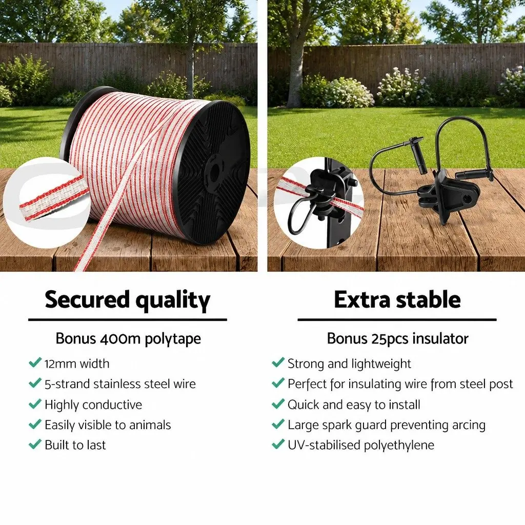 Electric Fence Poly Tape Red White 400M High Visibility Stainless Steel Strands