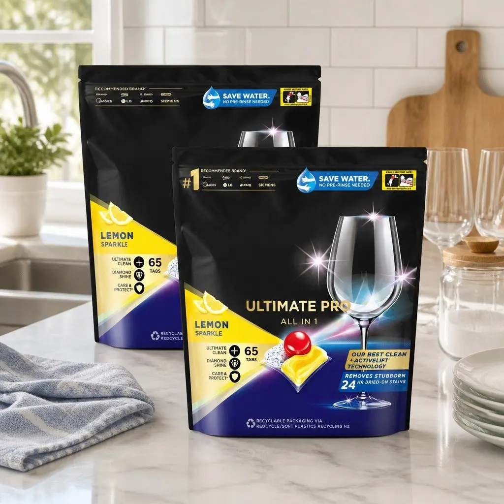 Dishwasher Tablets Lemon 130 Pack Biodegradable Wrapper 3 Chamber Technology