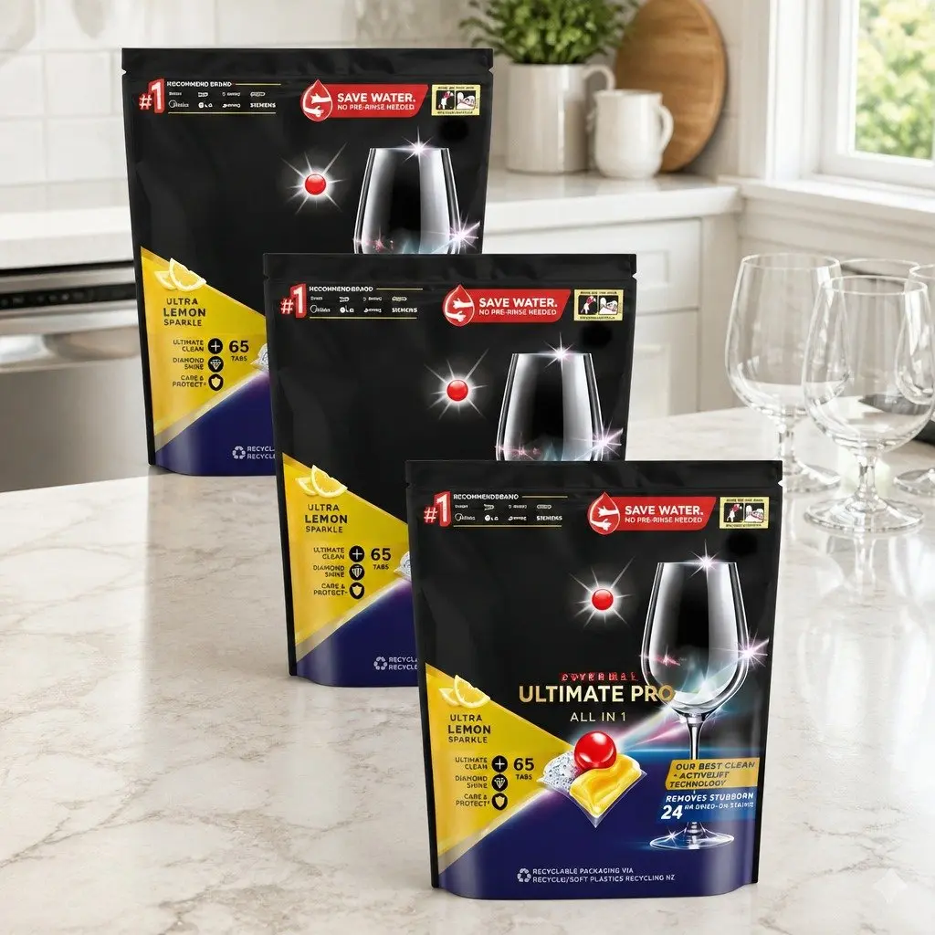 Dishwasher Tablets Lemon 195 Pack 3 Chamber Technology Stain Removal