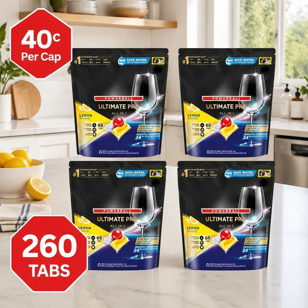 Dishwasher Tablets Lemon 260 Pack 3 Chamber Technology Enzyme Based Formula