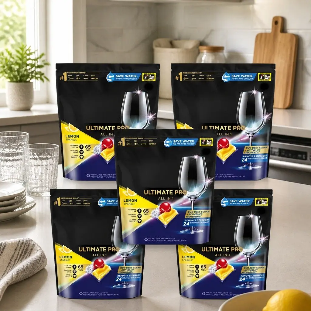 Dishwasher Tablets Lemon 325 Pack Advanced 3-Chamber Technology Wrapper-Free Biodegradable Film