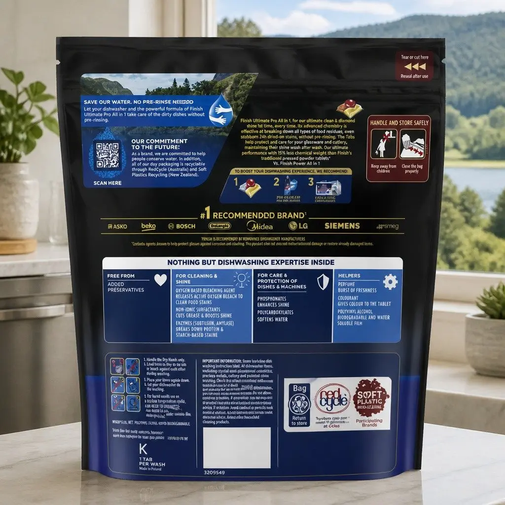 Dishwasher Tablets Lemon 325 Pack Advanced 3-Chamber Technology Wrapper-Free Biodegradable Film