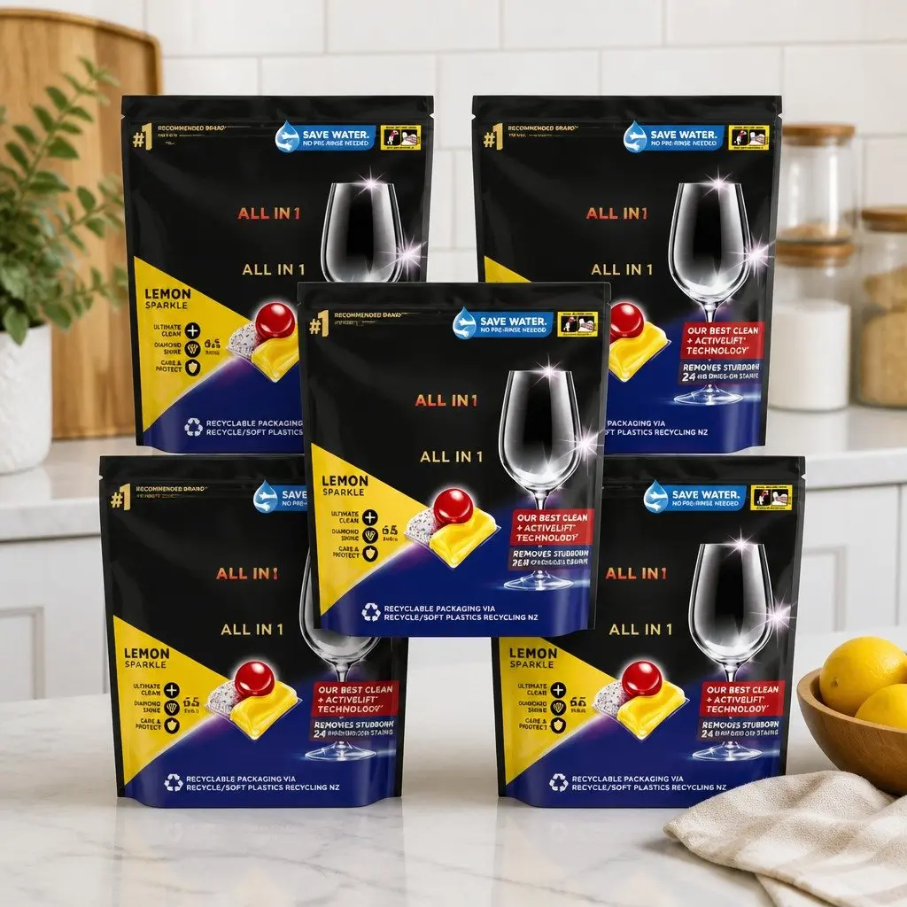 Dishwasher Tablets Lemon 325 Pack Advanced 3-Chamber Technology Wrapper-Free Biodegradable Film