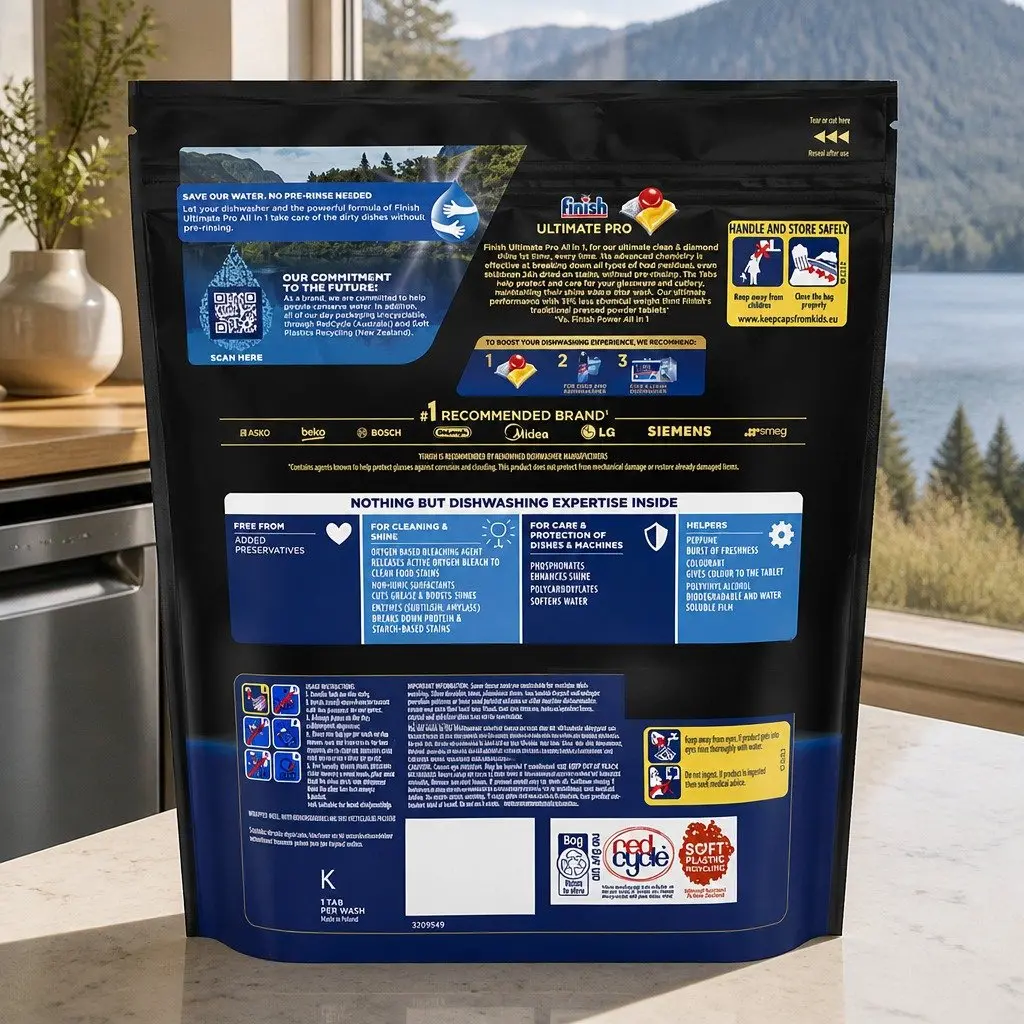 Dishwasher Tablets Lemon 390 Pack Powerful Clean Advanced 3 Chamber Technology Biodegradable Water Soluble Wrapper