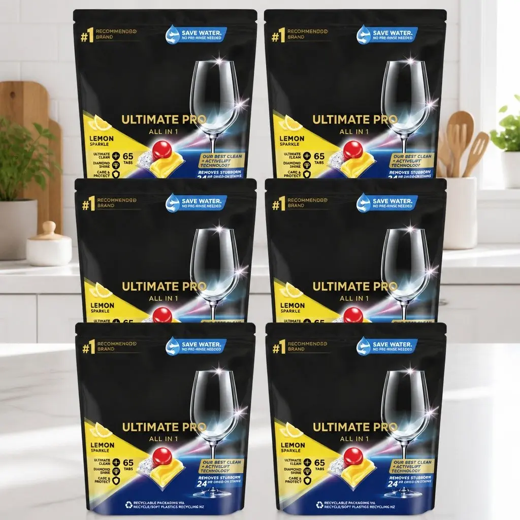 Dishwasher Tablets Lemon 390 Pack Powerful Clean Advanced 3 Chamber Technology Biodegradable Water Soluble Wrapper