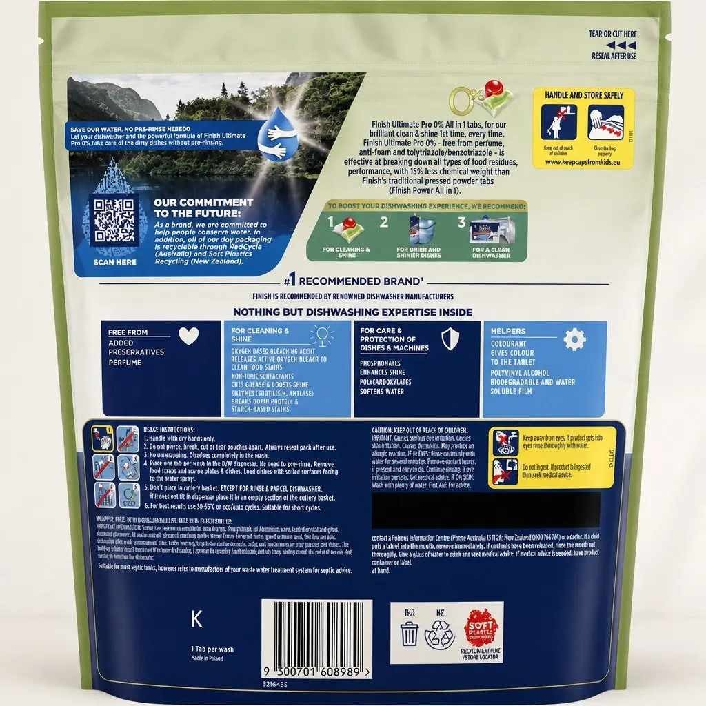 Dishwashing Tablets 0% Formula 48 Pack Fast Dissolving Deep Cleaning Grease Removal