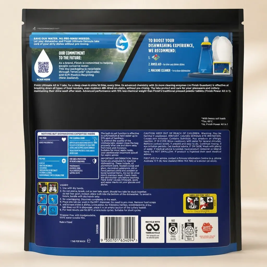 Dishwasher Tablets 85 Pack Fast Dissolving Formula Deep Clean Biodegradable Film