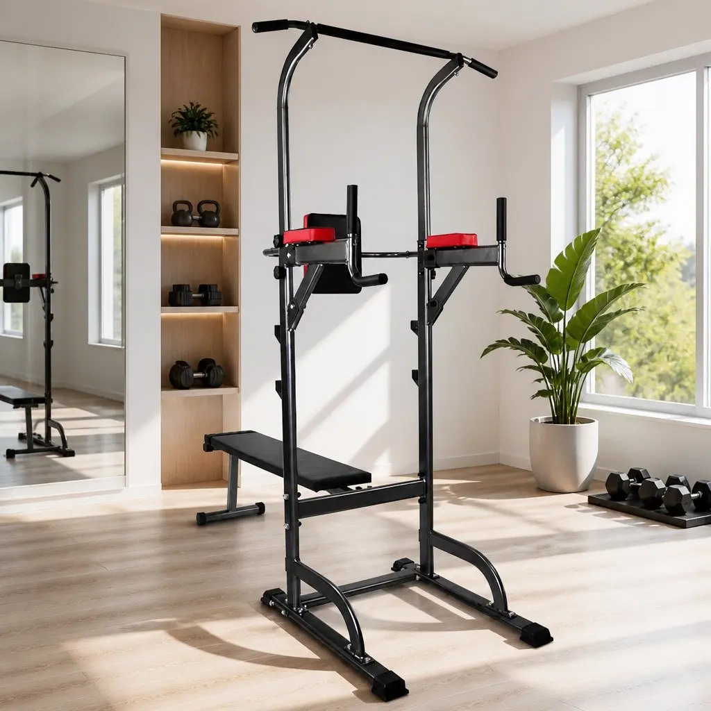 Multi-Function Exercise Tower Grey 8 Station Home Gym Bench Press Chin Up Bar