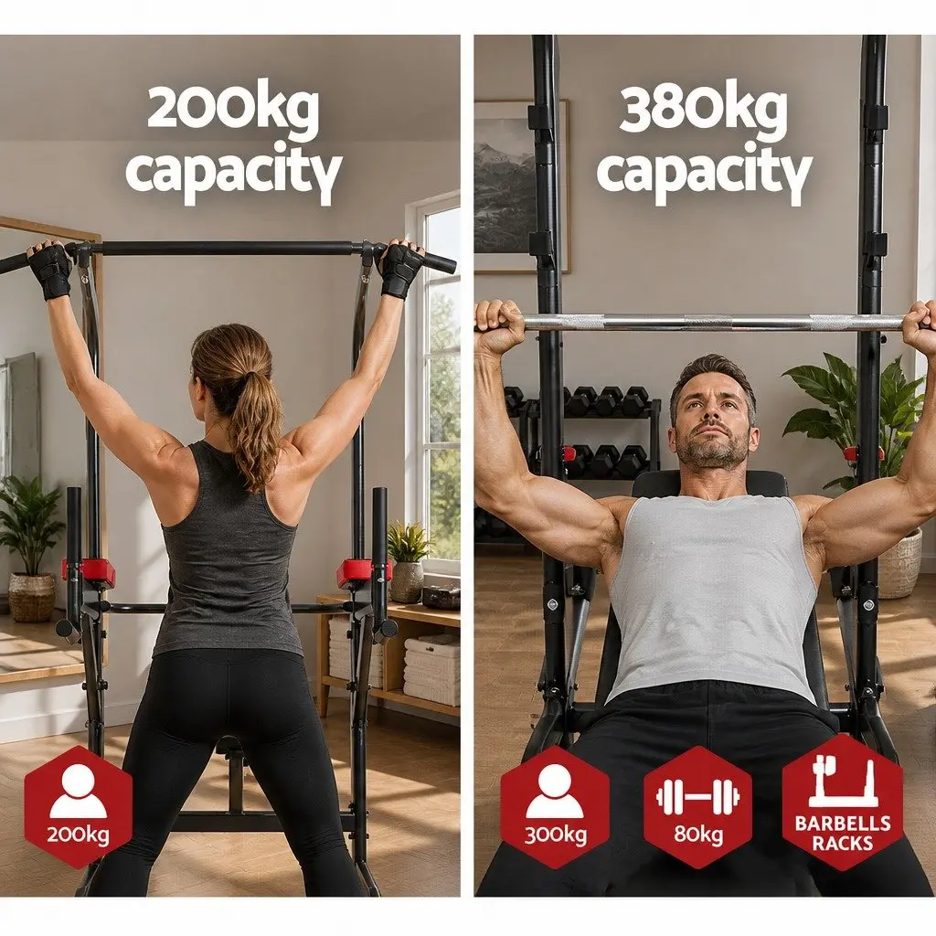 Multi-Function Exercise Tower Grey 8 Station Home Gym Bench Press Chin Up Bar