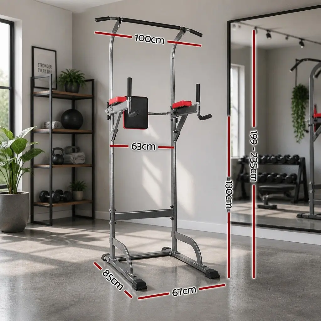 Multi-Function Exercise Tower Black Adjustable Height Complete Upper Body and Core Workout