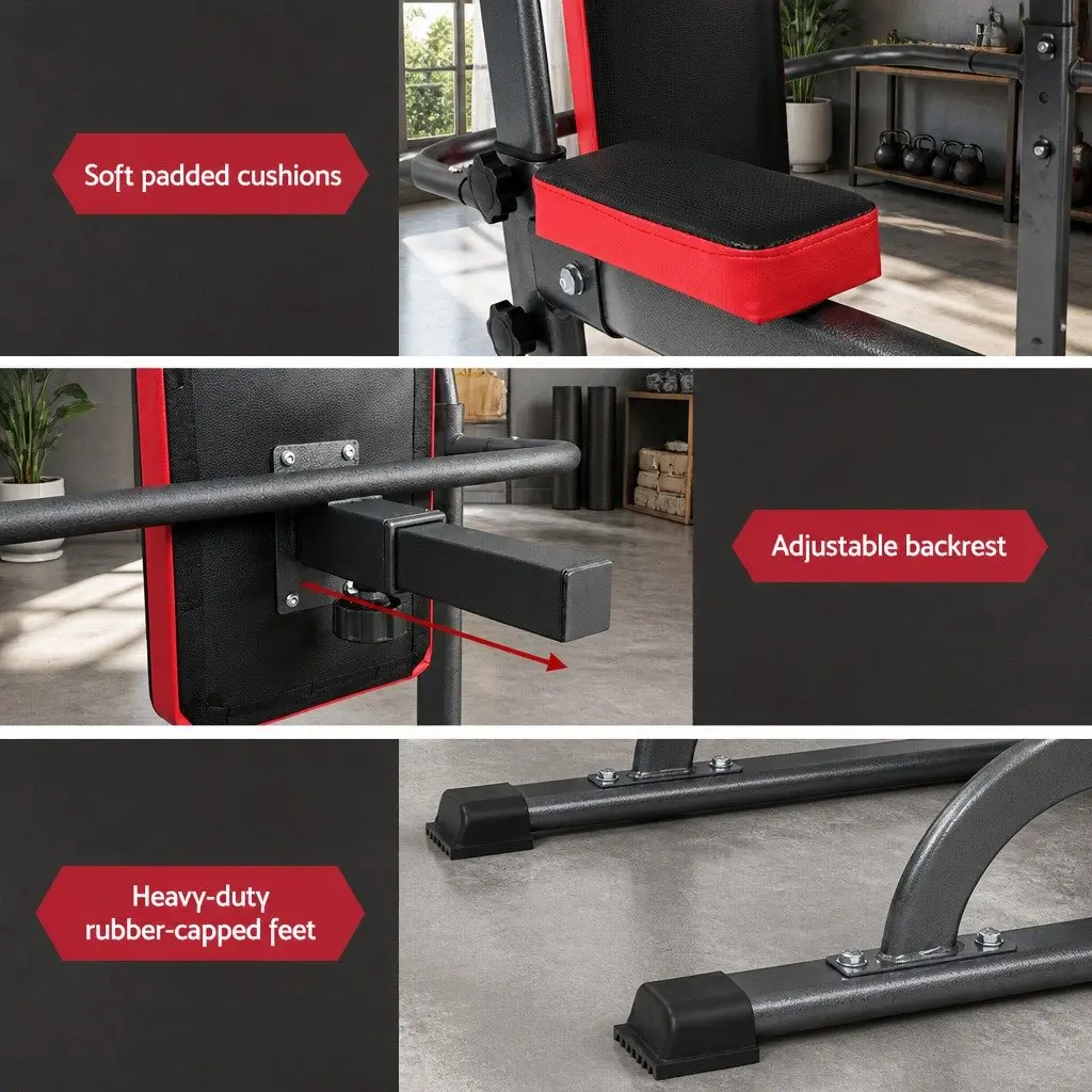 Multi-Function Exercise Tower Black Adjustable Height Complete Upper Body and Core Workout