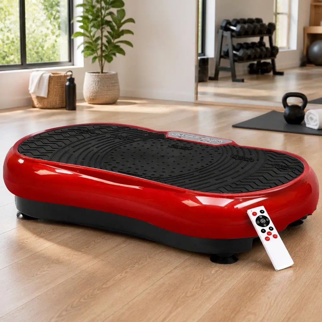 Vibration Exercise Machine Maroon 70 x 39 x 13cm Dual-belt Motor Anti-slip Surface with Resistance Bands